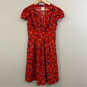 Anthropologie Hi There by Karen Walker - Basque Red Floral Dress NWOT | Size 4
